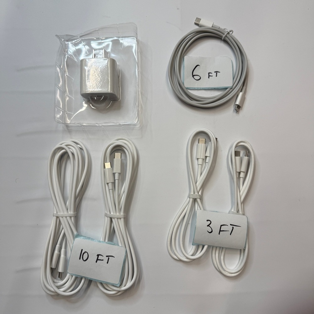 Set of 6 - 5 USB-C to USB-C/Lightning Charging Cables 3ft 6ft 10ft, Wall Adapte